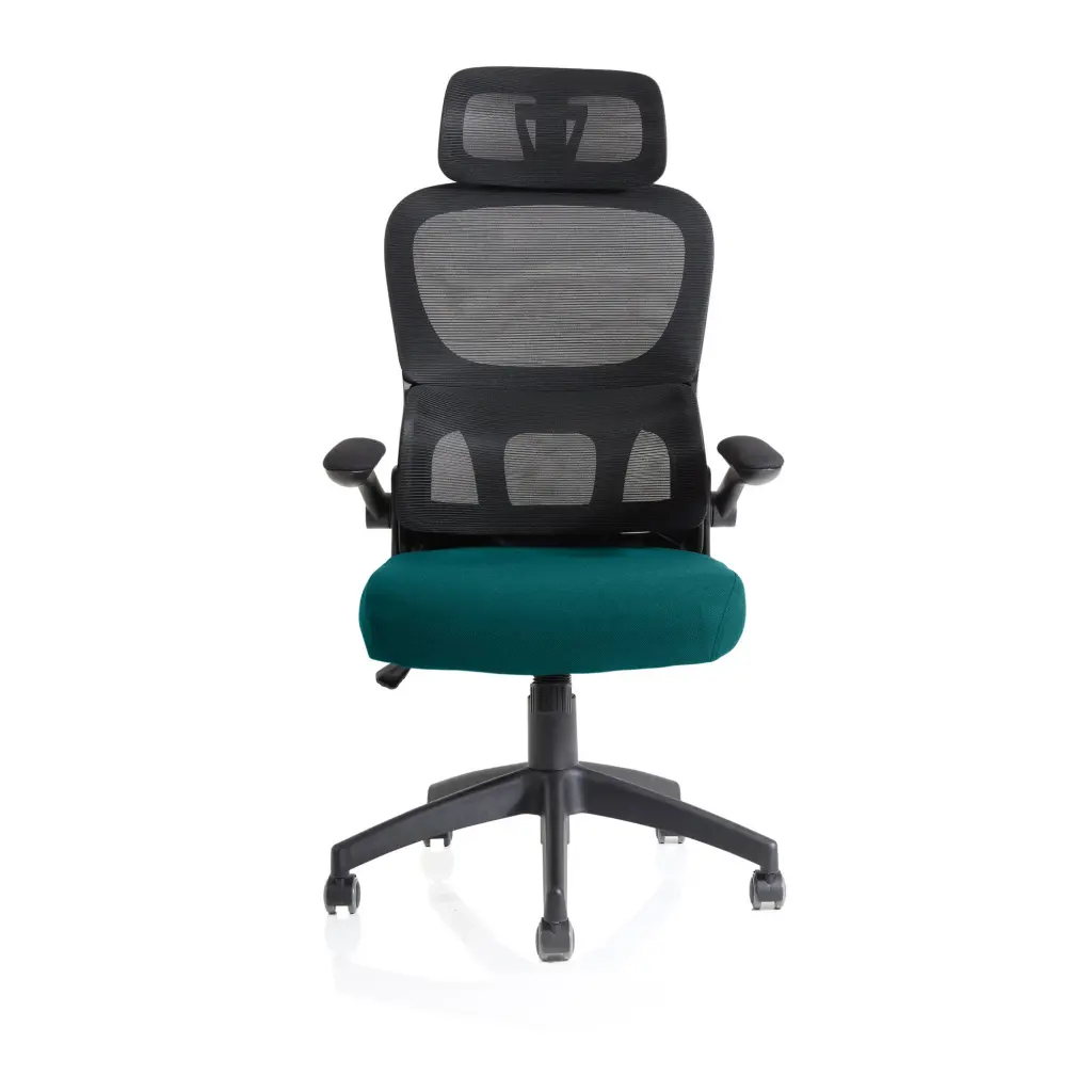 Iris Mesh Back Task Operator Office Chair Bespoke Maringa Teal Fabric Seat With Headrest - KCUP2038