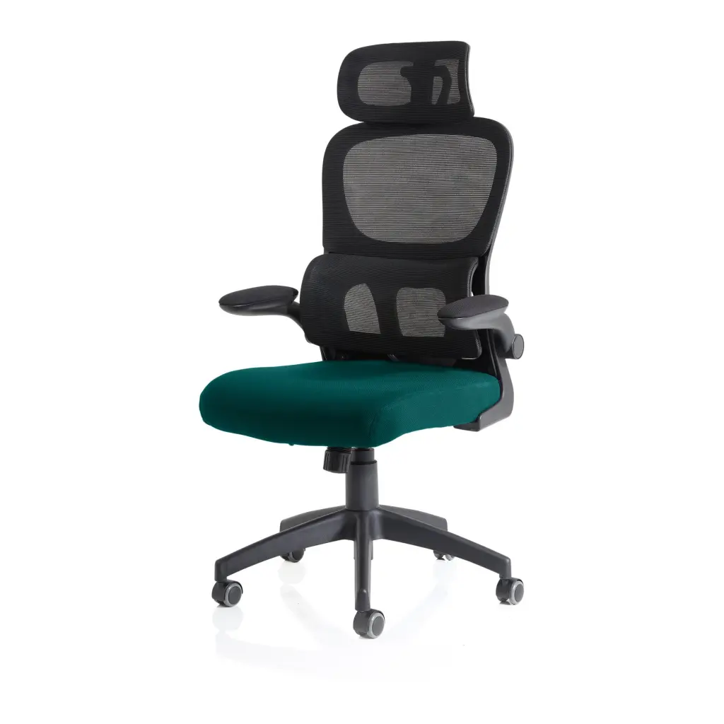 Iris Mesh Back Task Operator Office Chair Bespoke Maringa Teal Fabric Seat With Headrest - KCUP2038