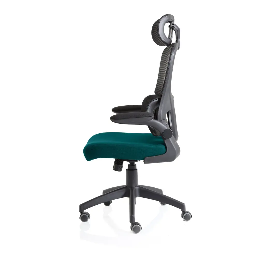 Iris Mesh Back Task Operator Office Chair Bespoke Maringa Teal Fabric Seat With Headrest - KCUP2038