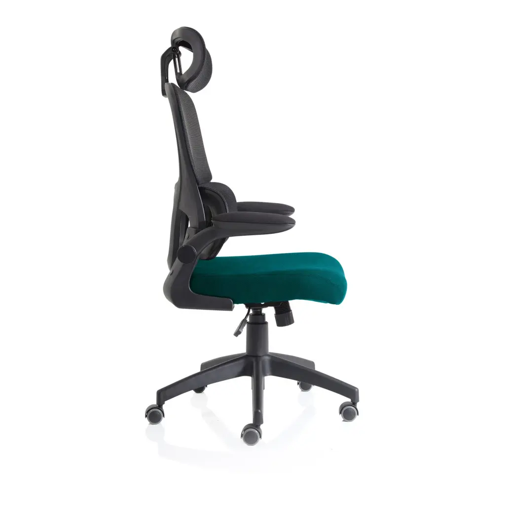 Iris Mesh Back Task Operator Office Chair Bespoke Maringa Teal Fabric Seat With Headrest - KCUP2038