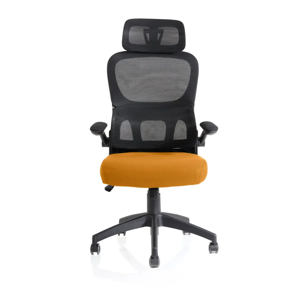 Iris Mesh Back Task Operator Office Chair Bespoke Senna Yellow Fabric Seat With Headrest - KCUP2036