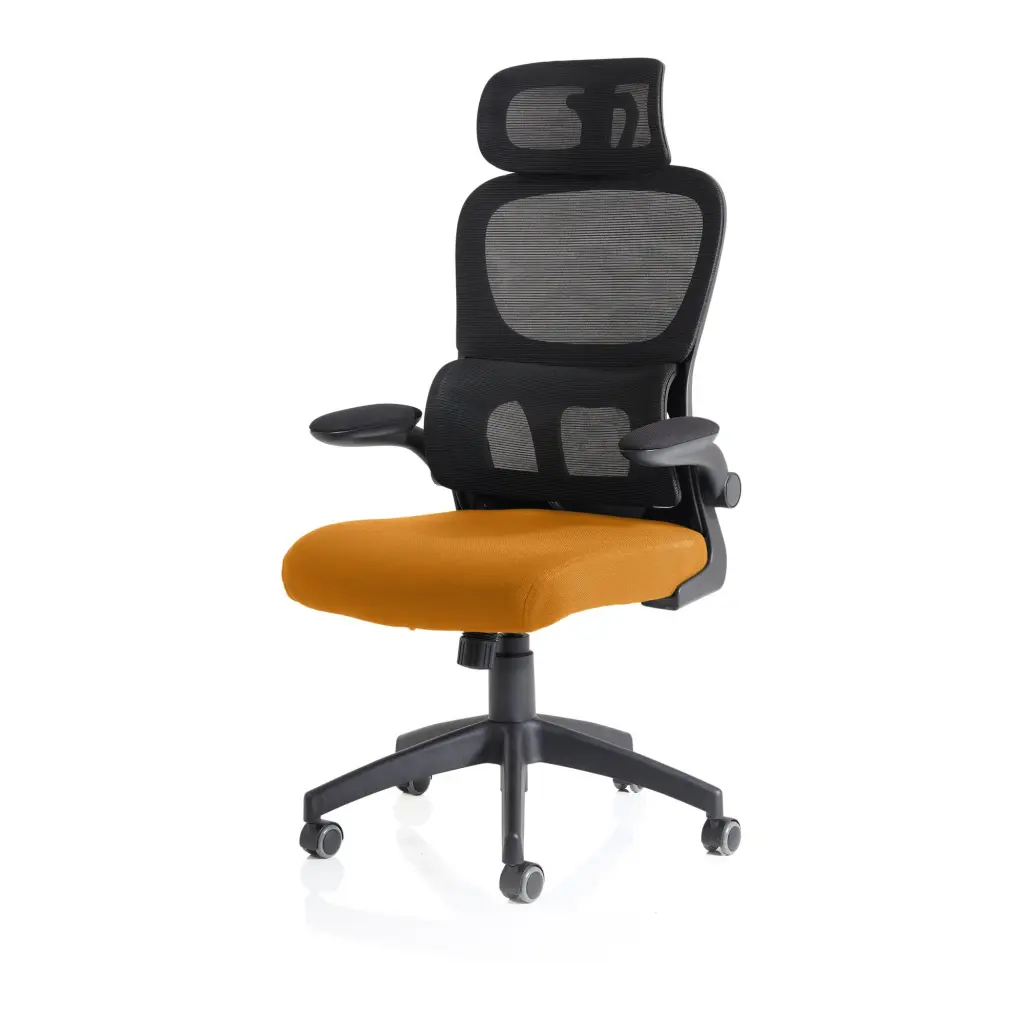 Iris Mesh Back Task Operator Office Chair Bespoke Senna Yellow Fabric Seat With Headrest - KCUP2036