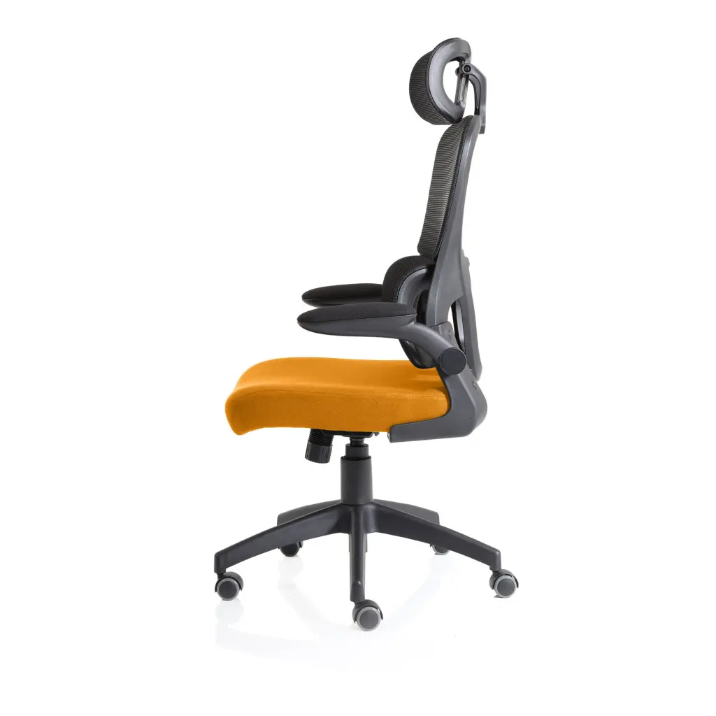 Iris Mesh Back Task Operator Office Chair Bespoke Senna Yellow Fabric Seat With Headrest - KCUP2036