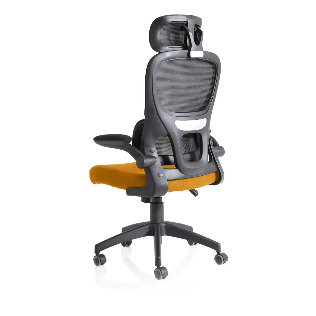 Iris Mesh Back Task Operator Office Chair Bespoke Senna Yellow Fabric Seat With Headrest - KCUP2036