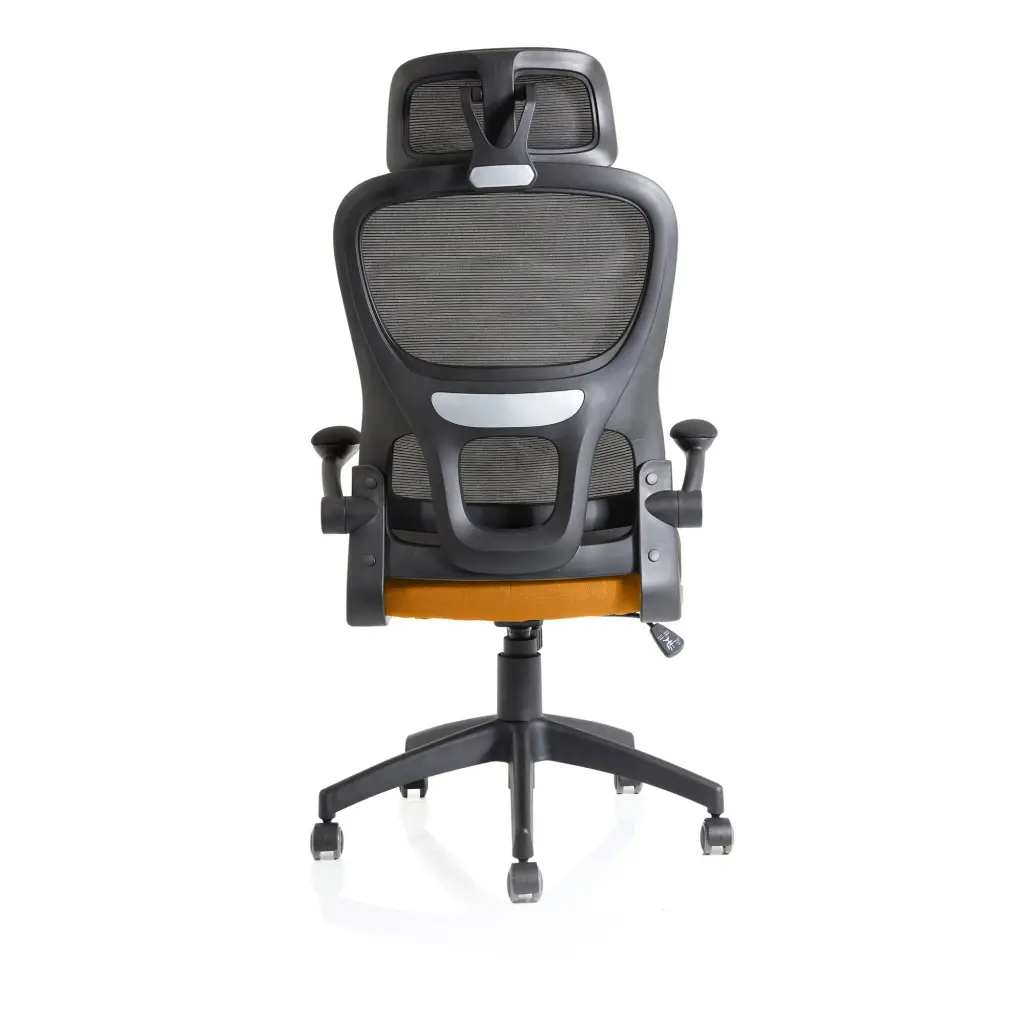 Iris Mesh Back Task Operator Office Chair Bespoke Senna Yellow Fabric Seat With Headrest - KCUP2036