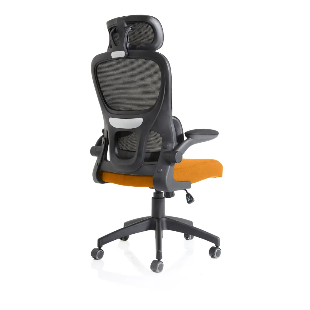 Iris Mesh Back Task Operator Office Chair Bespoke Senna Yellow Fabric Seat With Headrest - KCUP2036