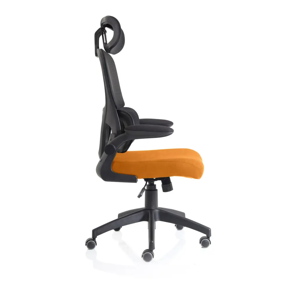 Iris Mesh Back Task Operator Office Chair Bespoke Senna Yellow Fabric Seat With Headrest - KCUP2036