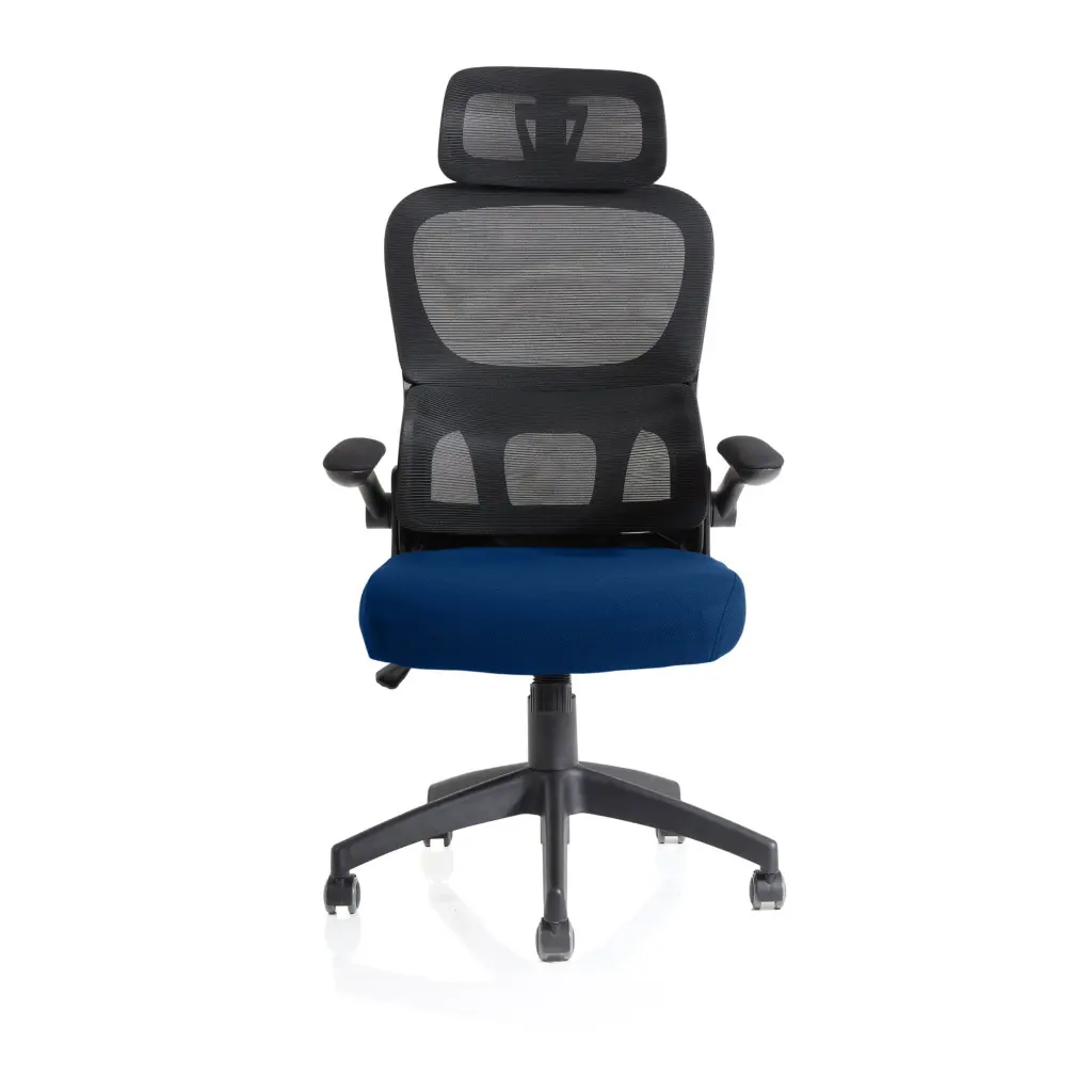 Iris Mesh Back Task Operator Office Chair Bespoke Stevia Blue Fabric Seat With Headrest - KCUP2034