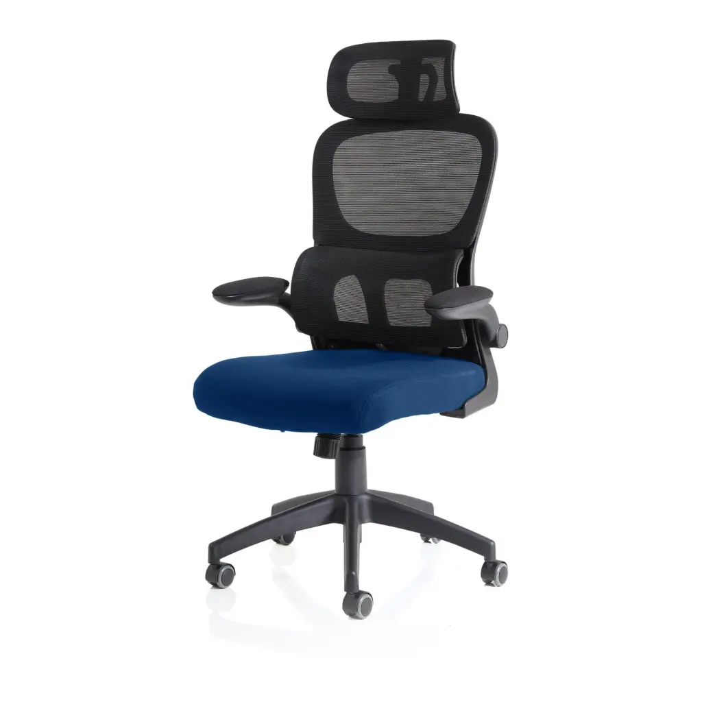 Iris Mesh Back Task Operator Office Chair Bespoke Stevia Blue Fabric Seat With Headrest - KCUP2034