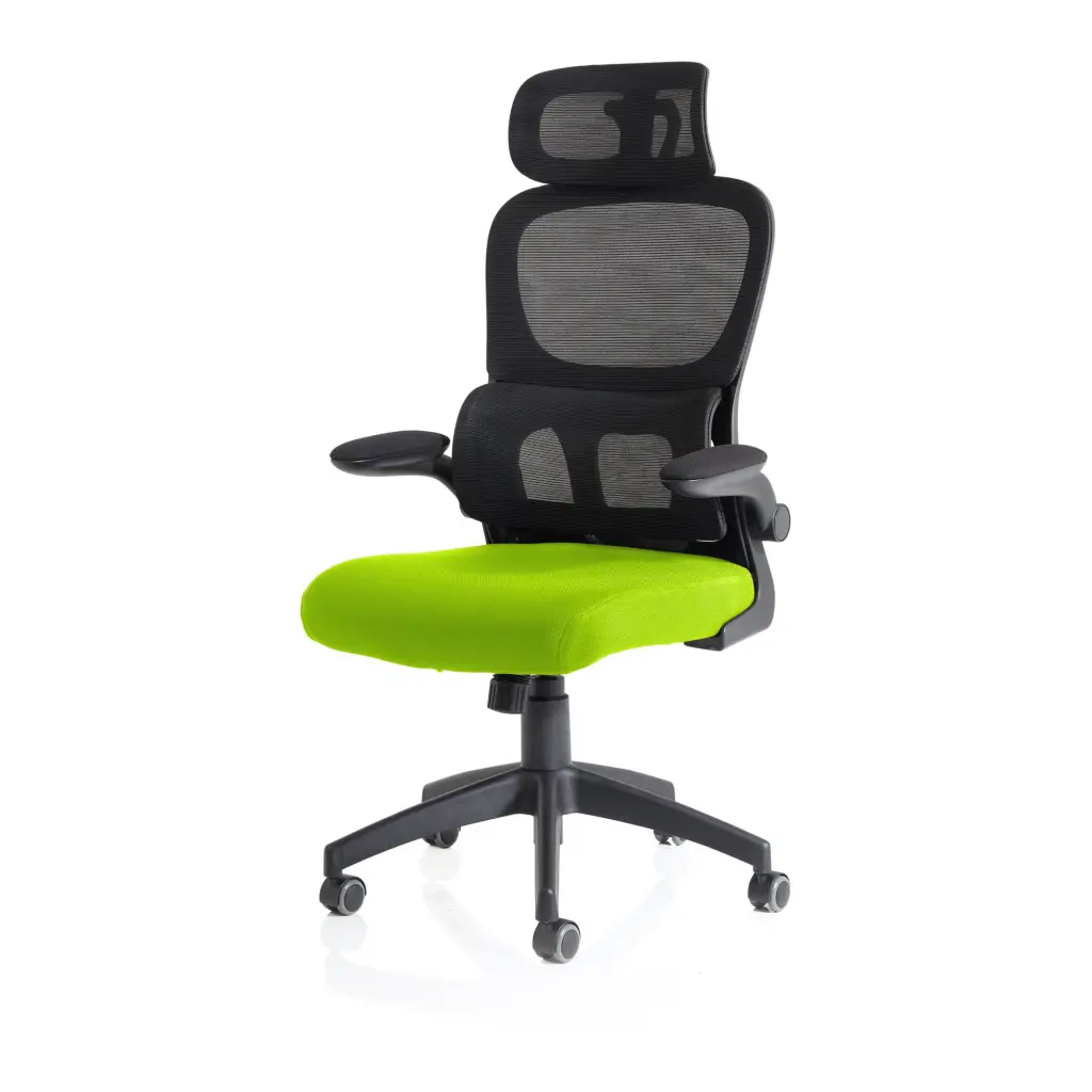 Iris Mesh Back Task Operator Office Chair Bespoke Myrrh Green Fabric Seat With Headrest - KCUP2033