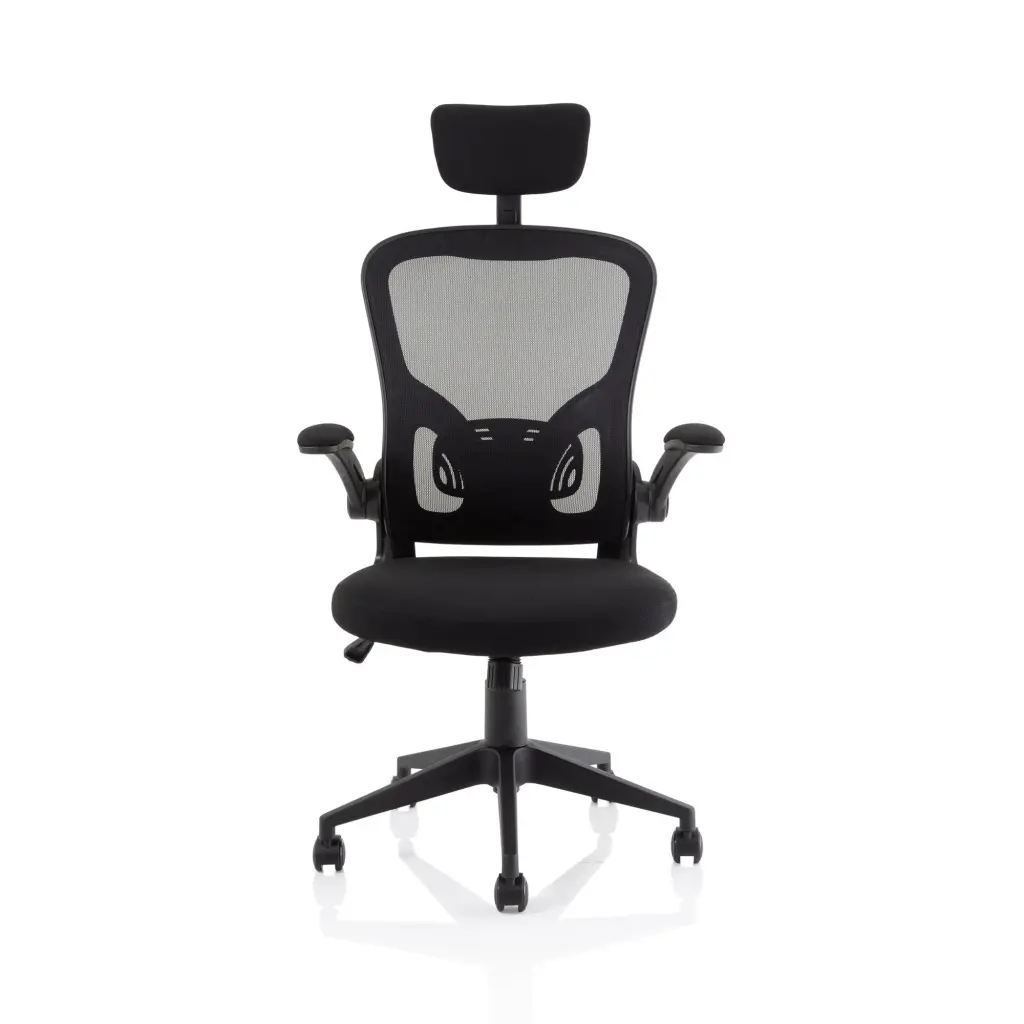 Ace Executive Mesh Back Office Chair With Folding Arms Fabric Seat Black - OP000317