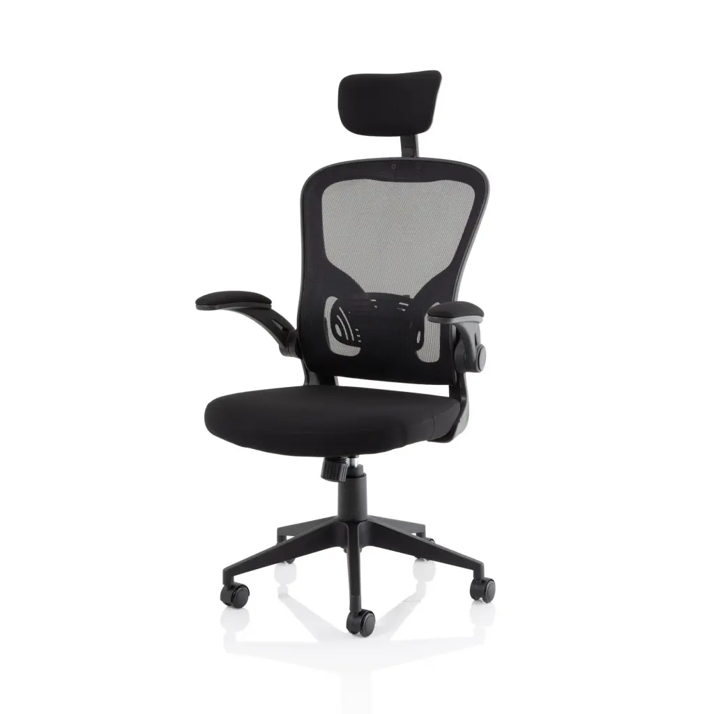 Ace Executive Mesh Back Office Chair With Folding Arms Fabric Seat Black - OP000317