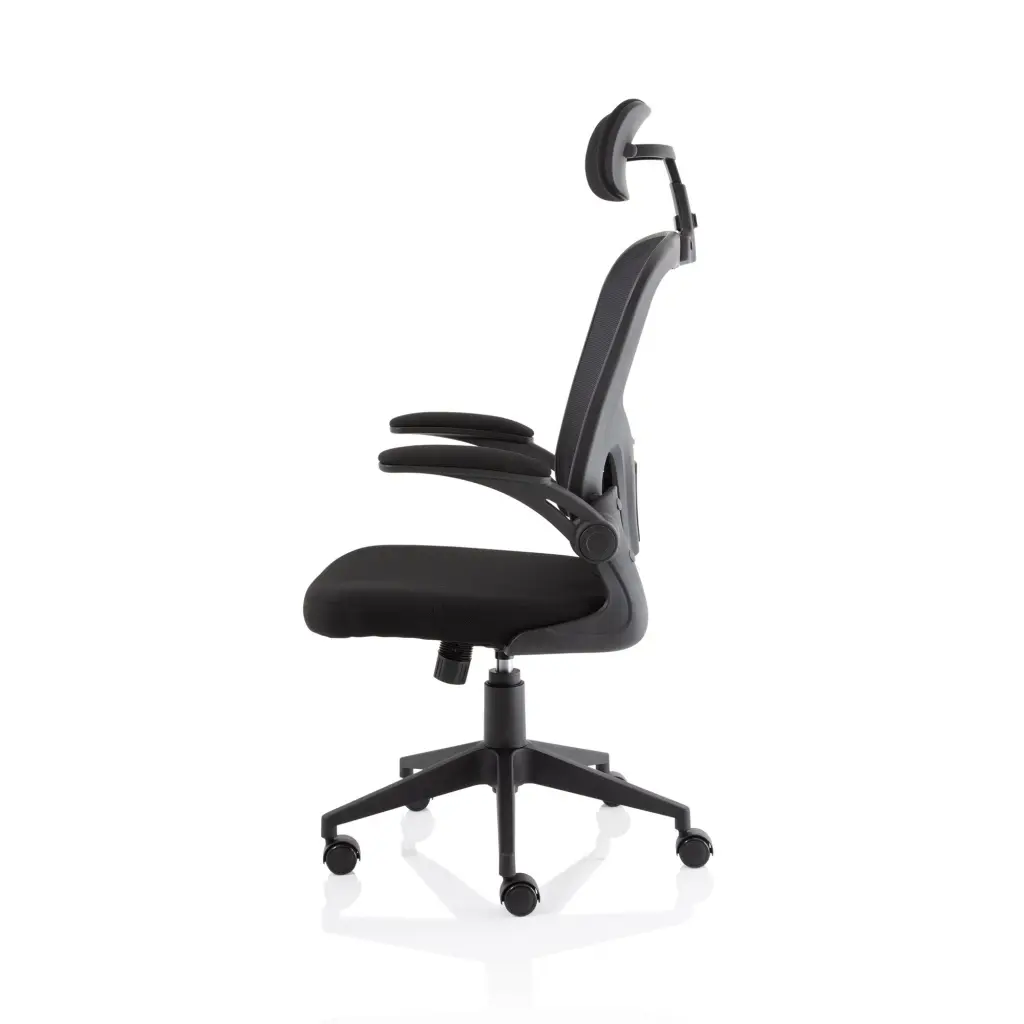 Ace Executive Mesh Back Office Chair With Folding Arms Fabric Seat Black - OP000317