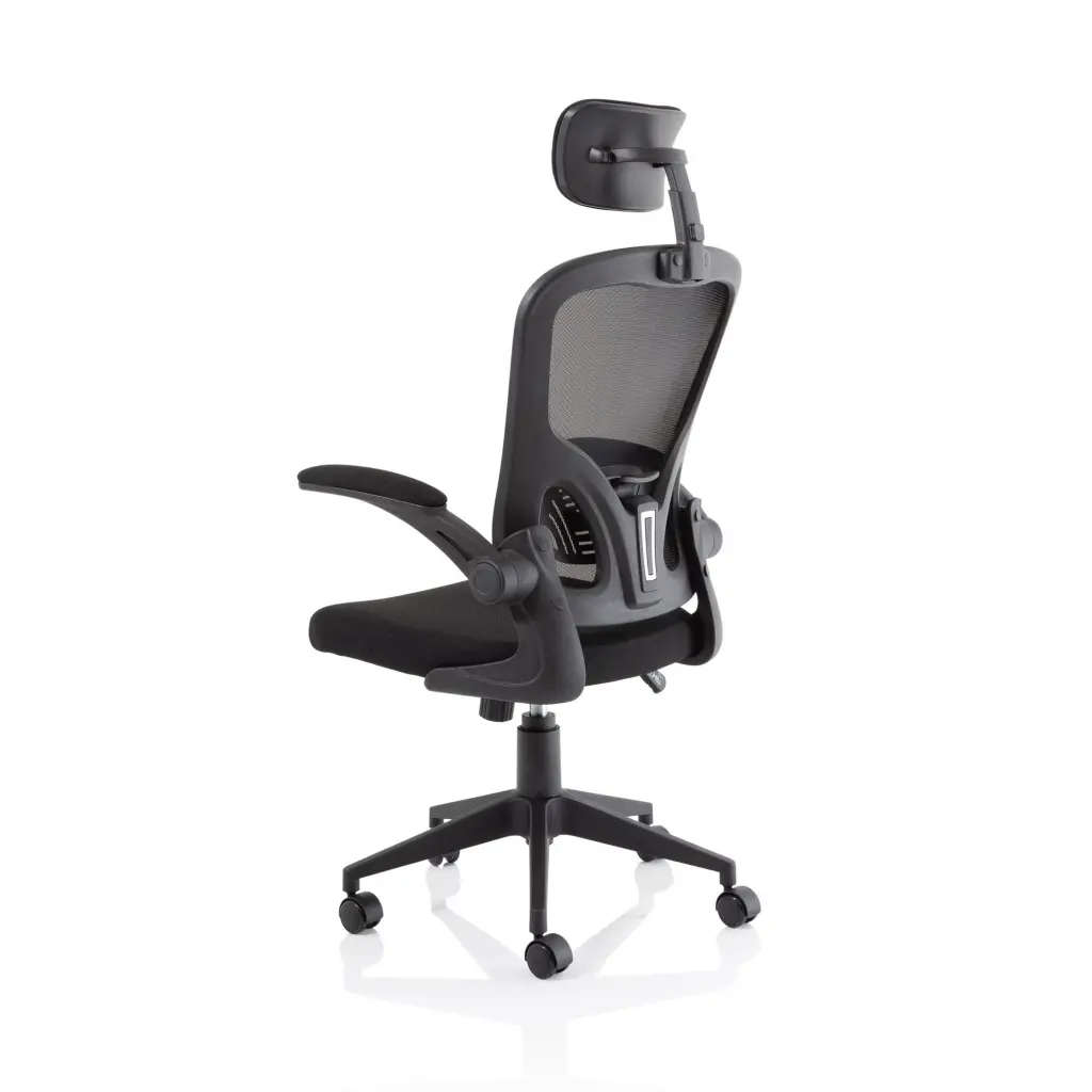 Ace Executive Mesh Back Office Chair With Folding Arms Fabric Seat Black - OP000317