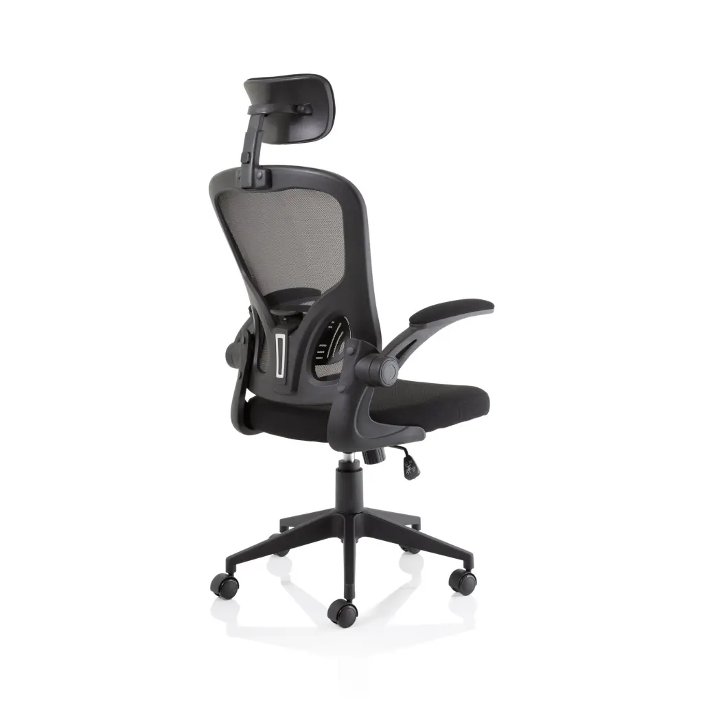 Ace Executive Mesh Back Office Chair With Folding Arms Fabric Seat Black - OP000317