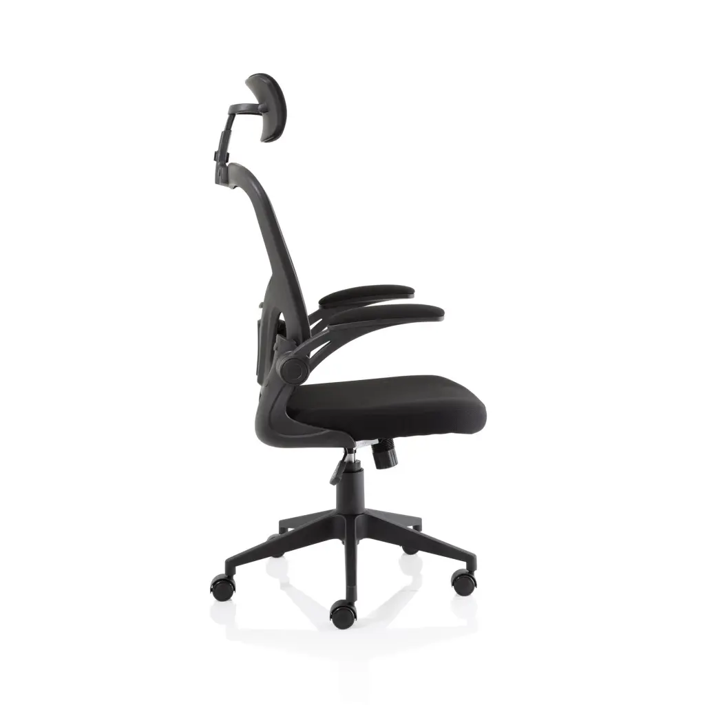 Ace Executive Mesh Back Office Chair With Folding Arms Fabric Seat Black - OP000317