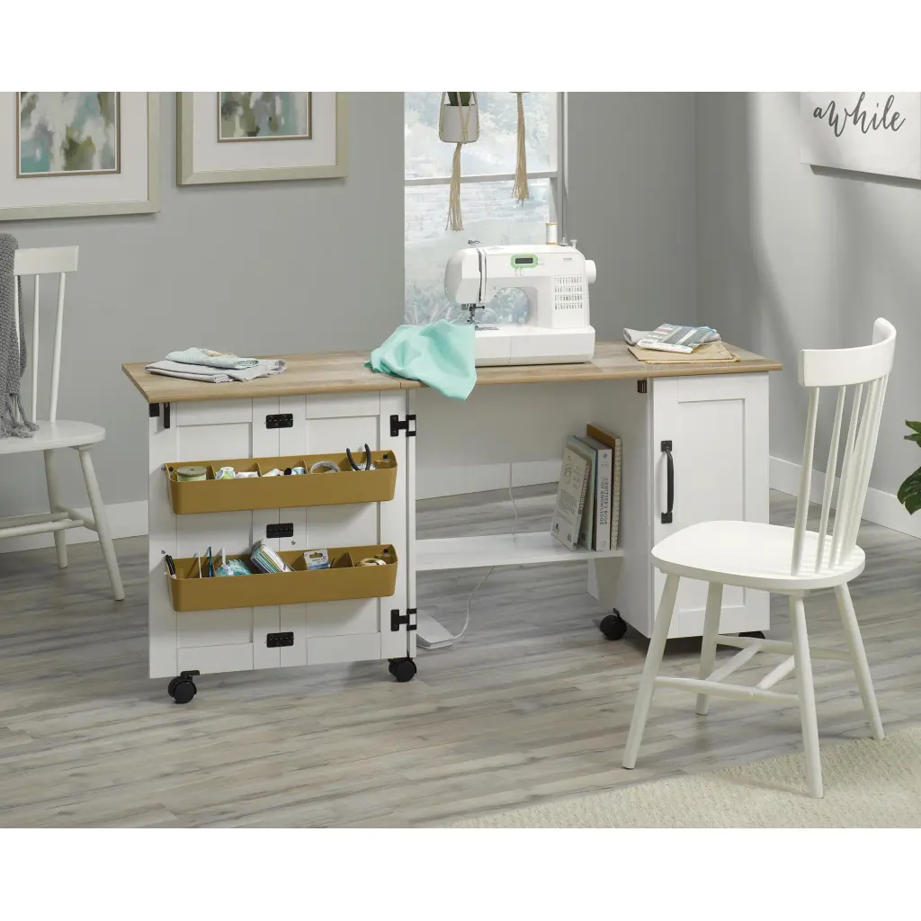 Teknik Craft Sewing/Craft Cart W1580 x D494 x H724mm Soft White Lintel Oak Finish - 5426934