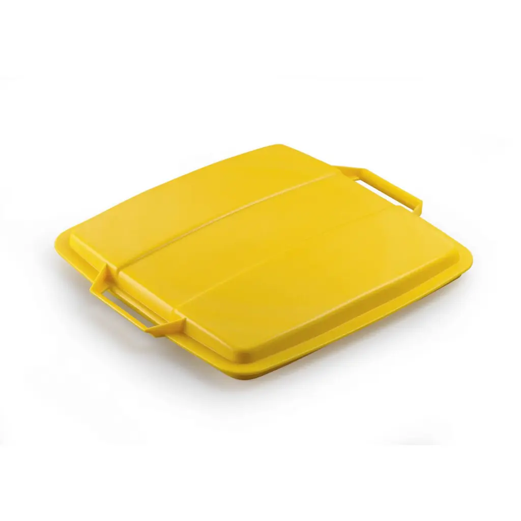 Durable DURABIN Plastic Waste Recycling Bin 90 Litre Square Black with Yellow Lid - VEH2012030