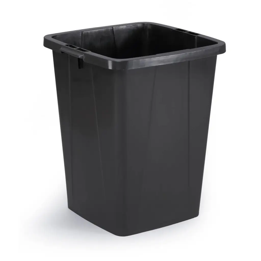 Durable DURABIN Plastic Waste Recycling Bin 90 Litre Square Black with Black Lid - VEH2023029