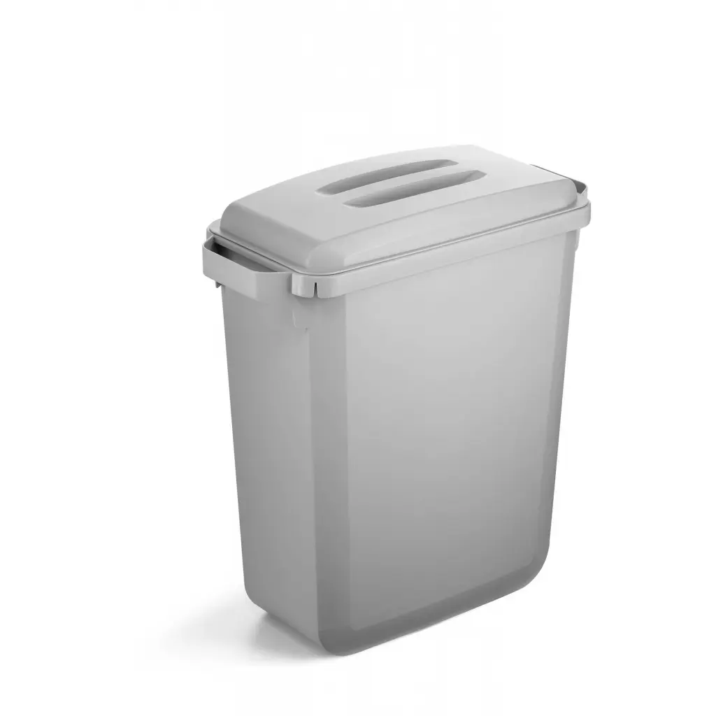 Durable DURABIN Plastic Waste Recycling Bin 60 Litre Grey with Grey Lid & Black A5 DURAFRAME Self-Adhesive Sign Holder - VEH2023003