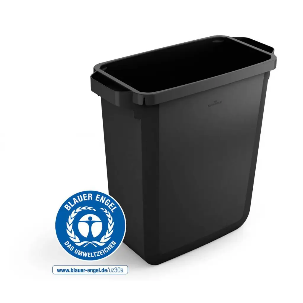 Durable DURABIN ECO 80% Recycled Plastic Waste Recycling Bin 60 Litre Rectangular Black with Green Hinged Lid with Two Circular Holes - VEH2023028