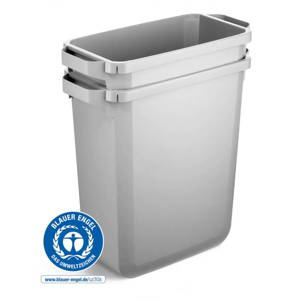 Durable DURABIN ECO 80% Recycled Plastic Waste Recycling Bin 60 Litre Rectangular Black with Grey Hinged Lid - VEH2023026