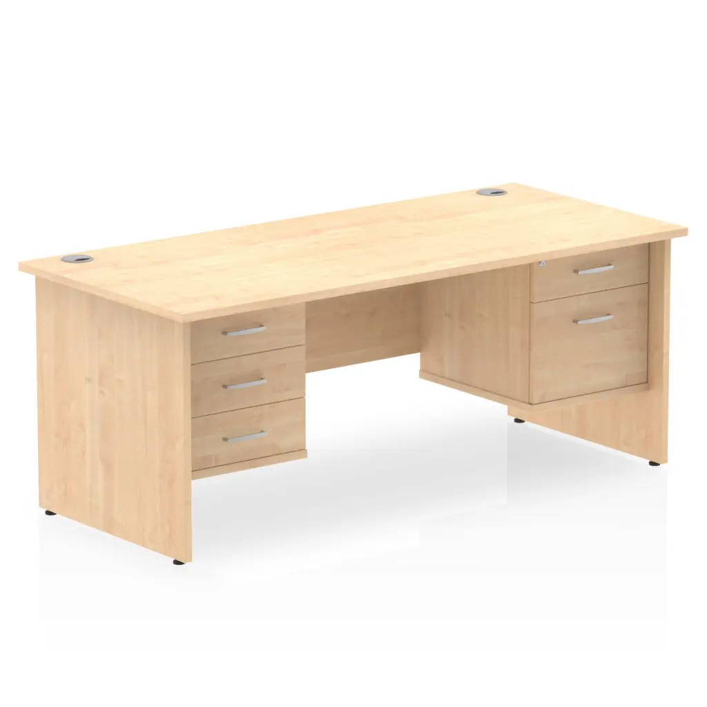 Dynamic Impulse W1800 x D800 x H730mm Straight Office Desk Panel End Leg With 1 x 2 and 1 x 3 Drawer Double Fixed Pedestal Maple Finish - MI002495