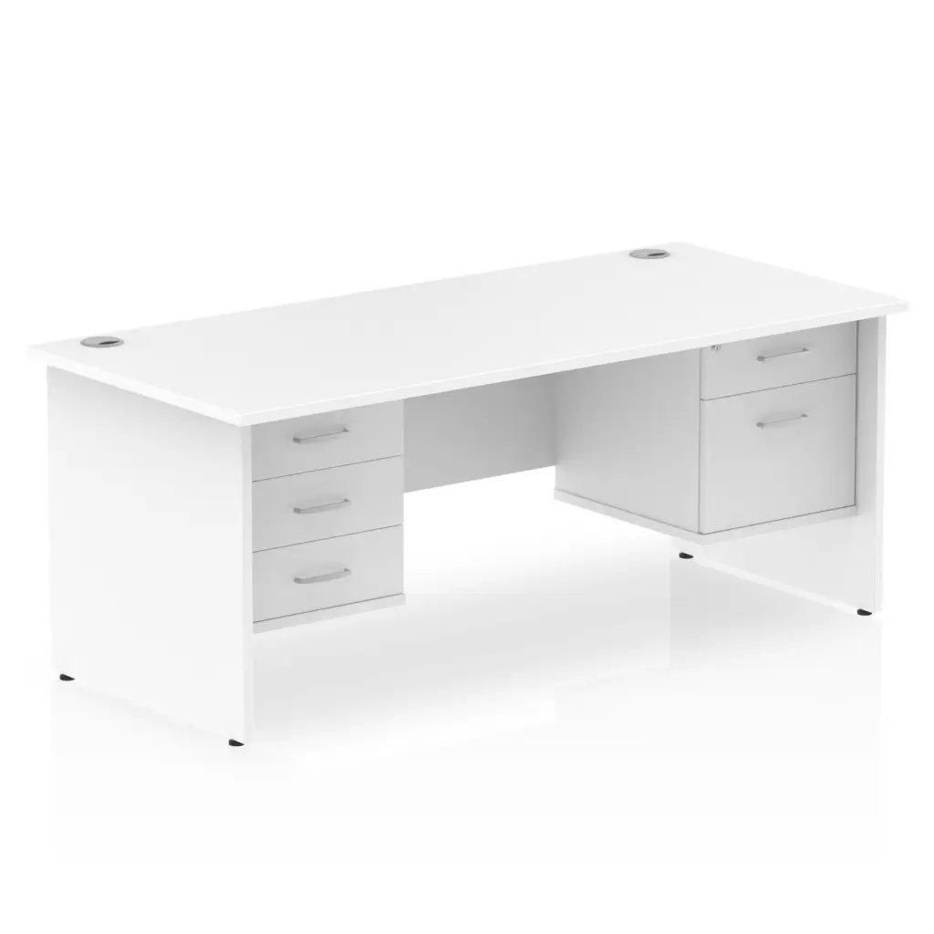 Dynamic Impulse W1800 x D800 x H730mm Straight Office Desk Panel End Leg With 1 x 2 and 1 x 3 Drawer Double Fixed Pedestal White Finish - MI002269