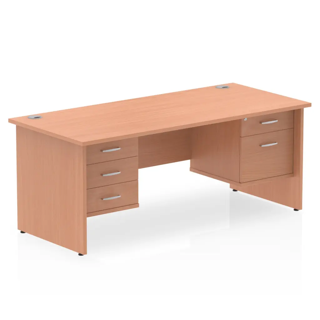 Dynamic Impulse W1800 x D800 x H730mm Straight Office Desk Panel End Leg With 1 x 2 and 1 x 3 Drawer Double Fixed Pedestal Beech Finish - MI001752