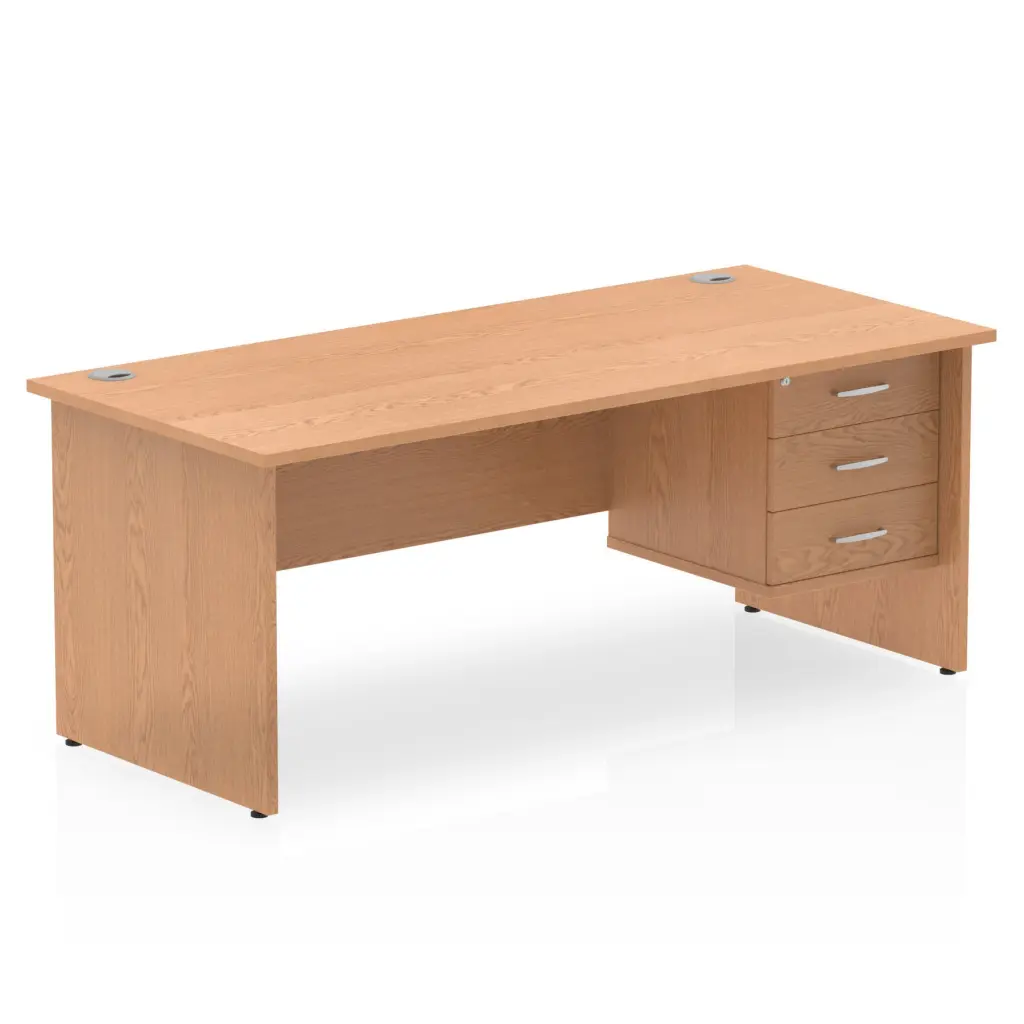 Dynamic Impulse W1800 x D800 x H730mm Straight Office Desk Panel End Leg With 1 x 3 Drawer Fixed Pedestal Oak Finish - MI002709