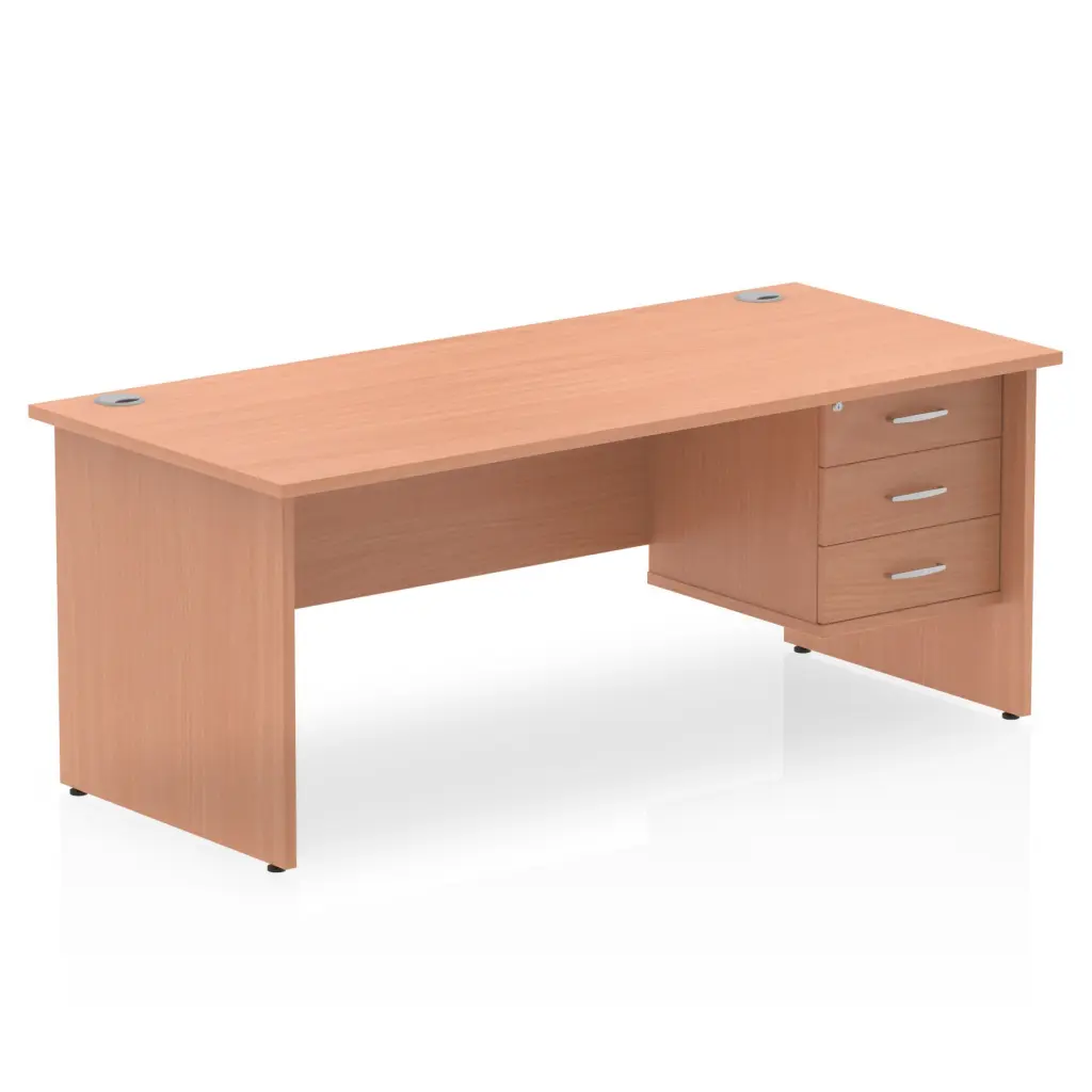 Dynamic Impulse W1800 x D800 x H730mm Straight Office Desk Panel End Leg With 1 x 3 Drawer Fixed Pedestal Beech Finish - MI001740