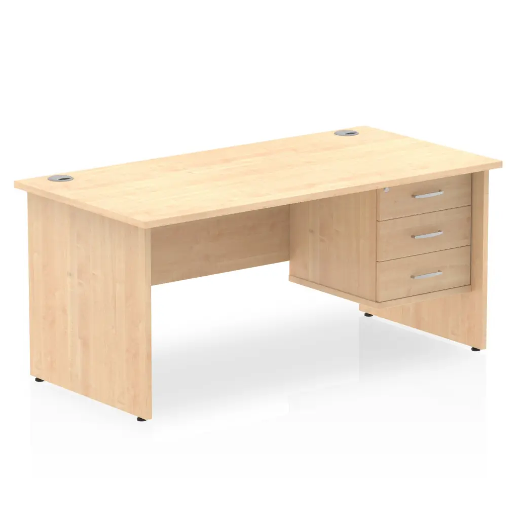 Dynamic Impulse W1600 x D800 x H730mm Straight Office Desk Panel End Leg With 1 x 3 Drawer Fixed Pedestal Maple Finish - MI002482