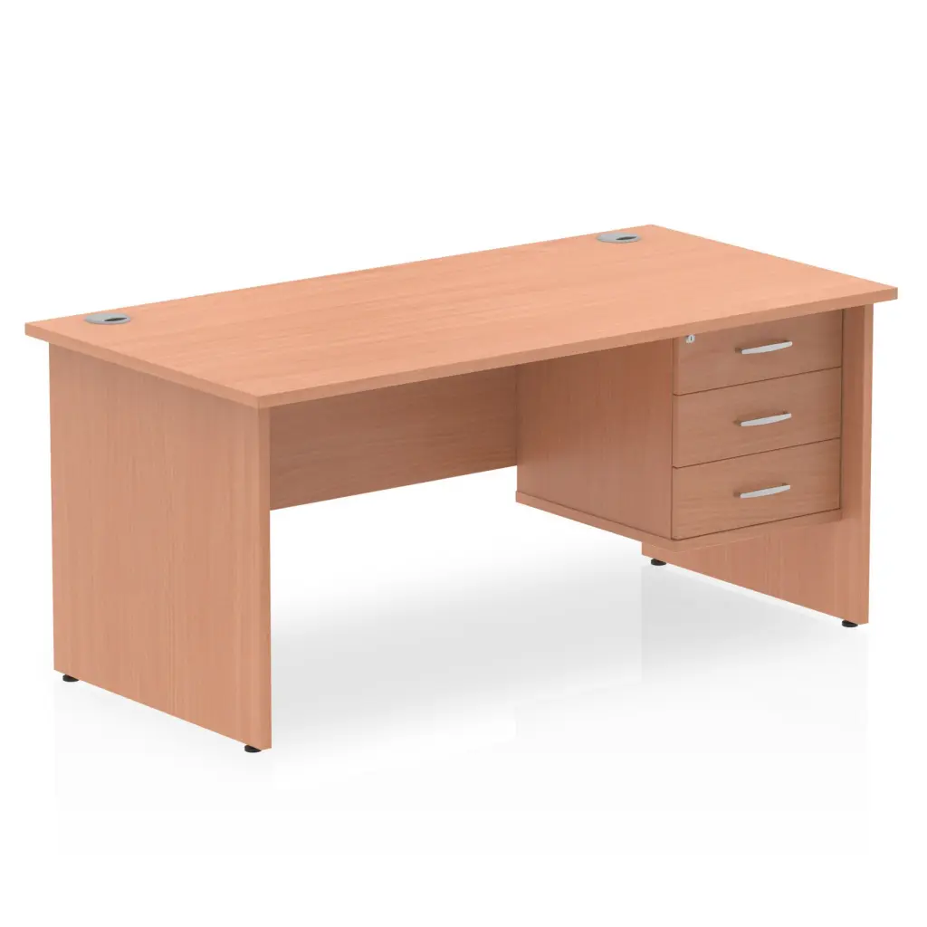 Dynamic Impulse W1600 x D800 x H730mm Straight Office Desk Panel End Leg With 1 x 3 Drawer Fixed Pedestal Beech Finish - MI001739