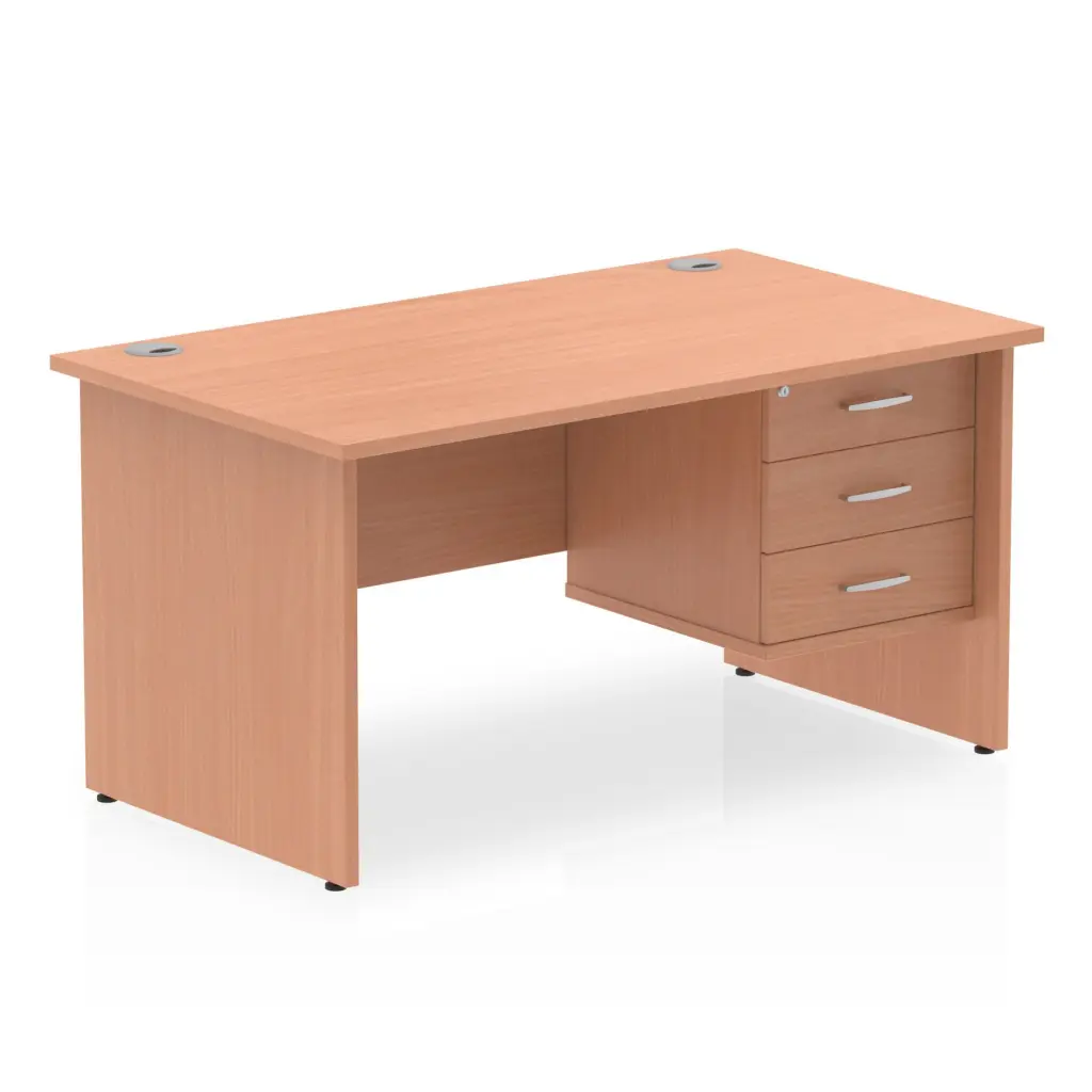 Dynamic Impulse W1400 x D800 x H730mm Straight Office Desk Panel End Leg With 1 x 3 Drawer Fixed Pedestal Beech Finish - MI001738