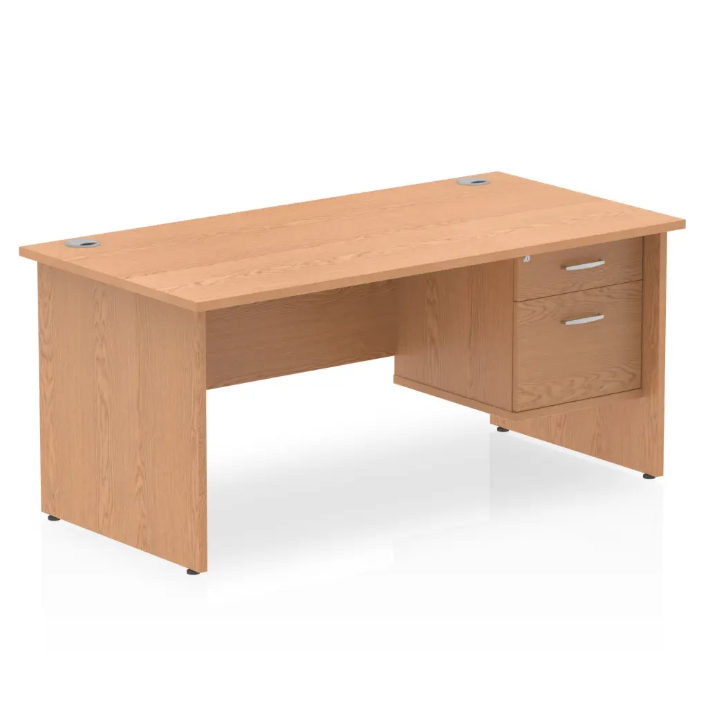 Dynamic Impulse W1600 x D800 x H730mm Straight Office Desk Panel End Leg With 1 x 2 Drawer Fixed Pedestal Oak Finish - MI002704