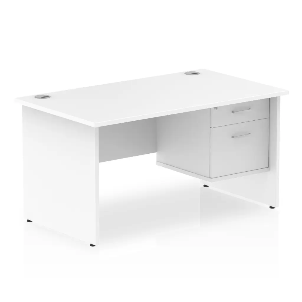 Dynamic Impulse W1400 x D800 x H730mm Straight Office Desk Panel End Leg With 1 x 2 Drawer Fixed Pedestal White Finish - MI002251