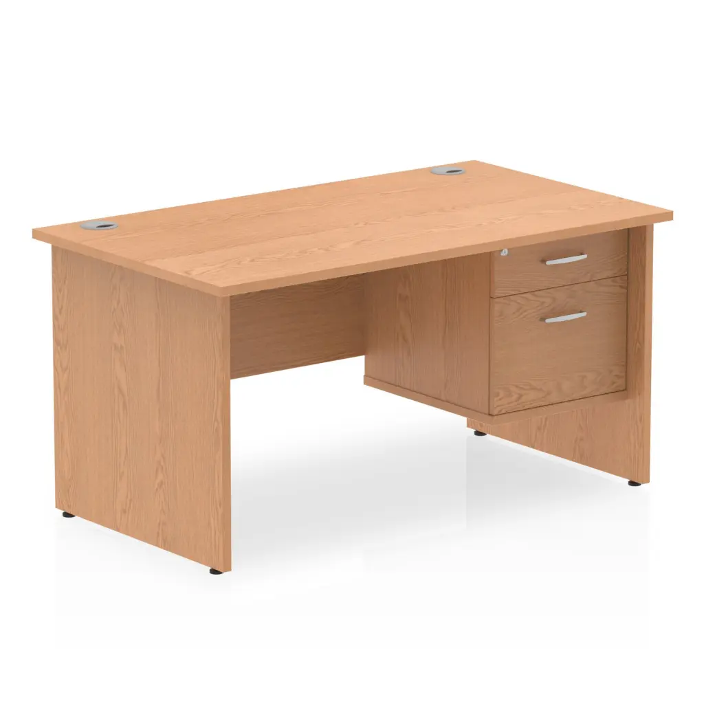 Dynamic Impulse W1400 x D800 x H730mm Straight Office Desk Panel End Leg With 1 x 2 Drawer Fixed Pedestal Oak Finish - MI002703