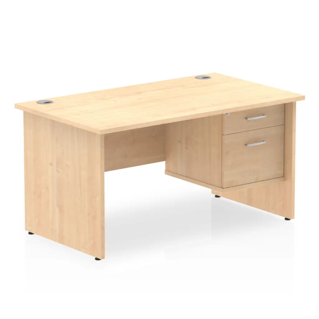 Dynamic Impulse W1400 x D800 x H730mm Straight Office Desk Panel End Leg With 1 x 2 Drawer Fixed Pedestal Maple Finish - MI002477