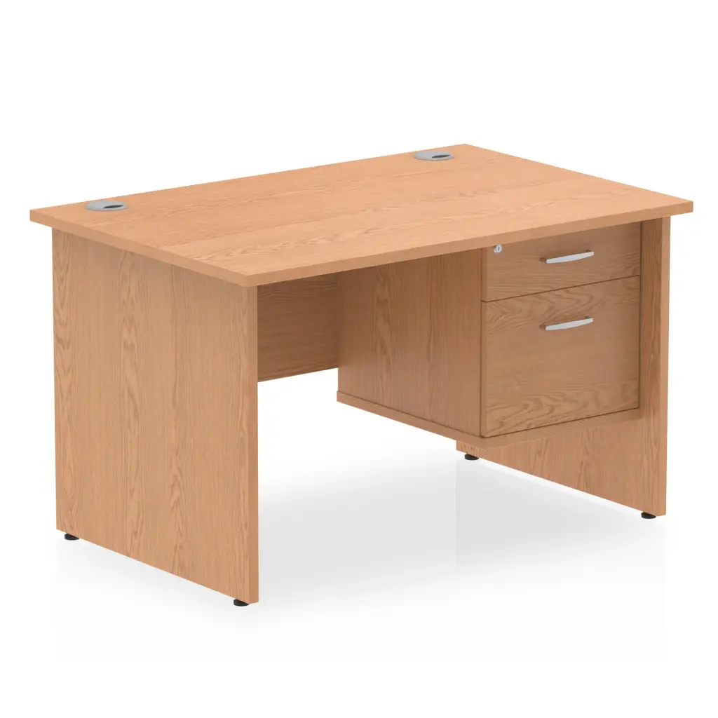 Dynamic Impulse W1200 x D800 x H730mm Straight Office Desk Panel End Leg With 1 x 2 Drawer Fixed Pedestal Oak Finish - MI002702