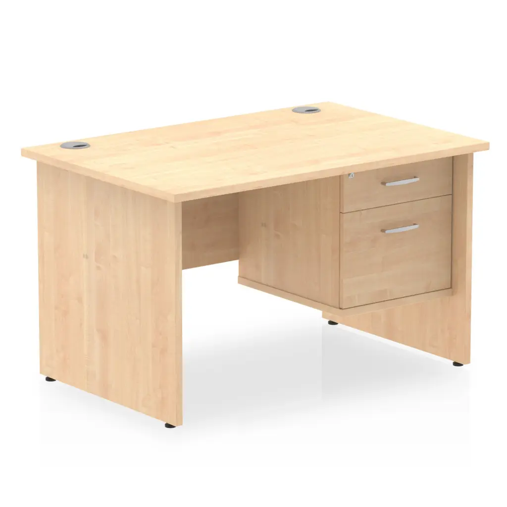 Dynamic Impulse W1200 x D800 x H730mm Straight Office Desk Panel End Leg With 1 x 2 Drawer Fixed Pedestal Maple Finish - MI002476