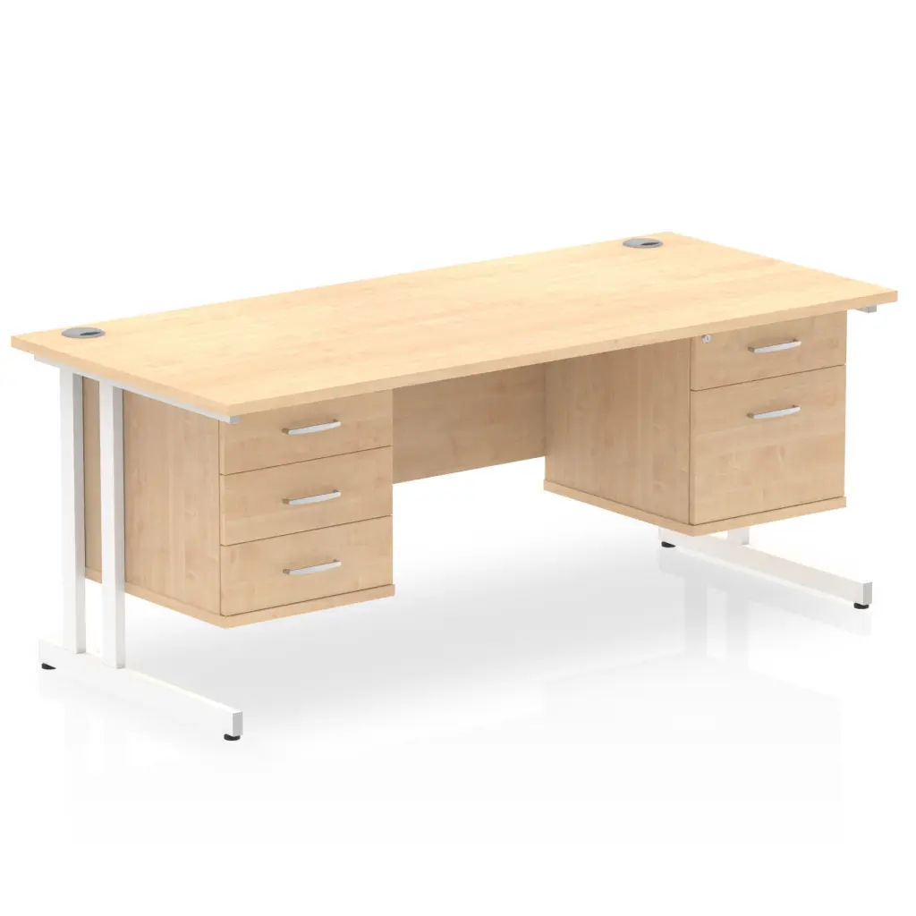 Dynamic Impulse W1800 x D800 x H730mm Straight Office Desk Cantilever Leg With 1x2 & 1x3 Drawer Fixed Pedestal Maple Finish White Frame - MI002470