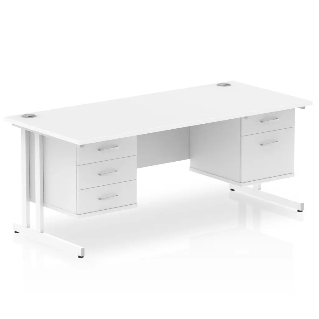 Dynamic Impulse W1800 x D800 x H730mm Straight Office Desk Cantilever Leg With 1x2 & 1x3 Drawer Fixed Pedestal White Finish White Frame - MI002244