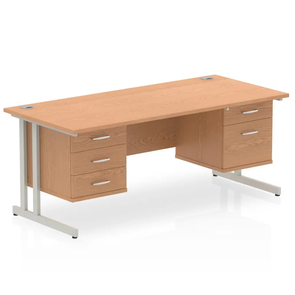 Dynamic Impulse W1800 x D800 x H730mm Straight Office Desk Cantilever Leg With 1x2 & 1x3 Drawer Fixed Pedestal Oak Finish Silver Frame - MI002692