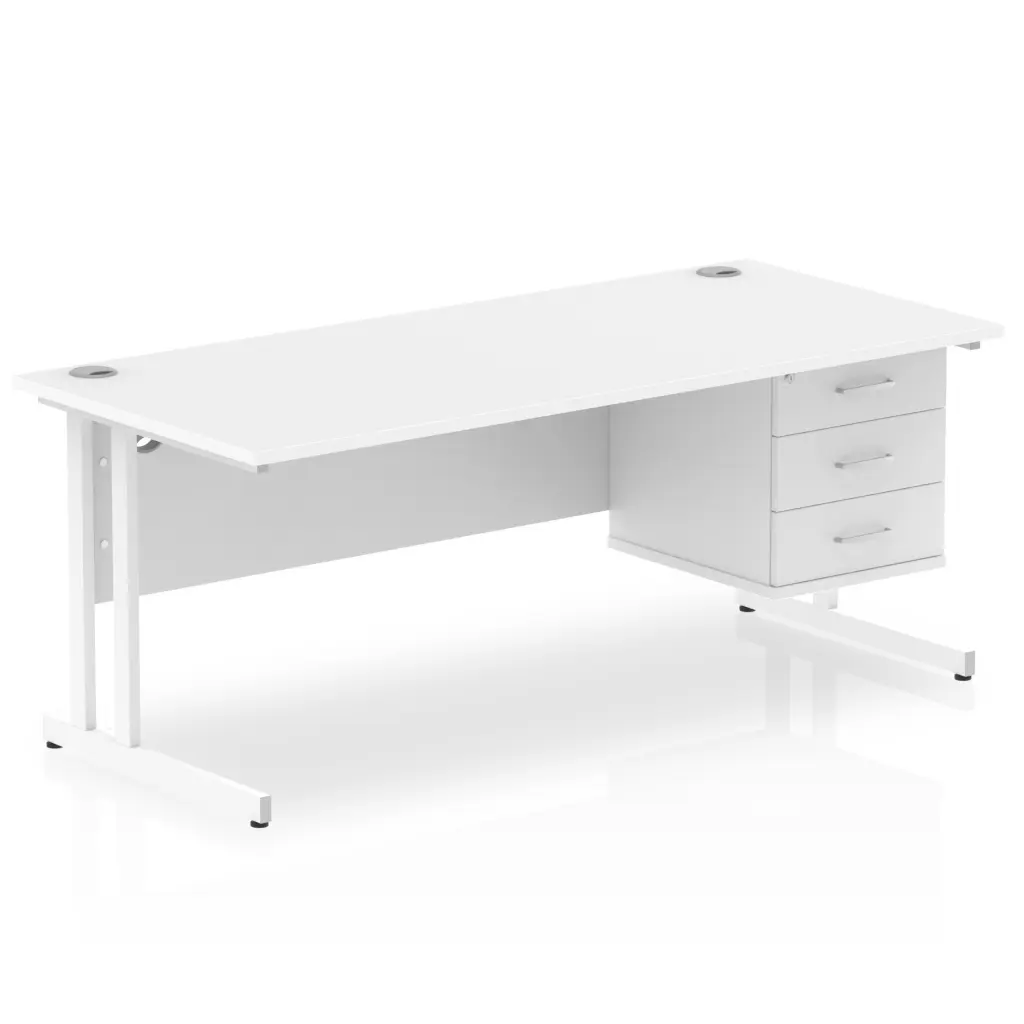 Dynamic Impulse W1800 x D800 x H730mm Straight Office Desk Cantilever Leg With 1 x 3 Drawer Single Fixed Pedestal White Finish White Frame - MI002220