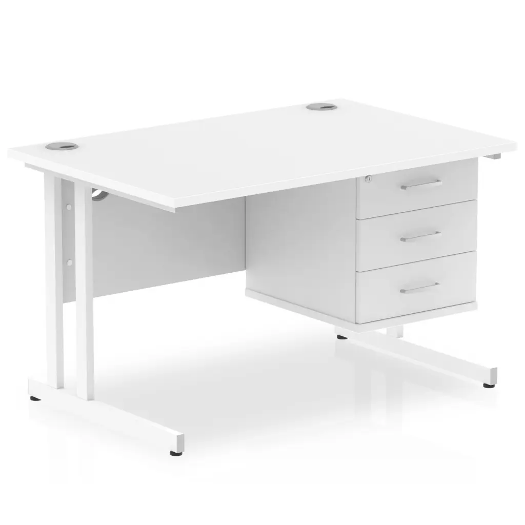 Dynamic Impulse W1200 x D800 x H730mm Straight Office Desk Cantilever Leg With 1 x 3 Drawer Single Fixed Pedestal White Finish White Frame - MI002217