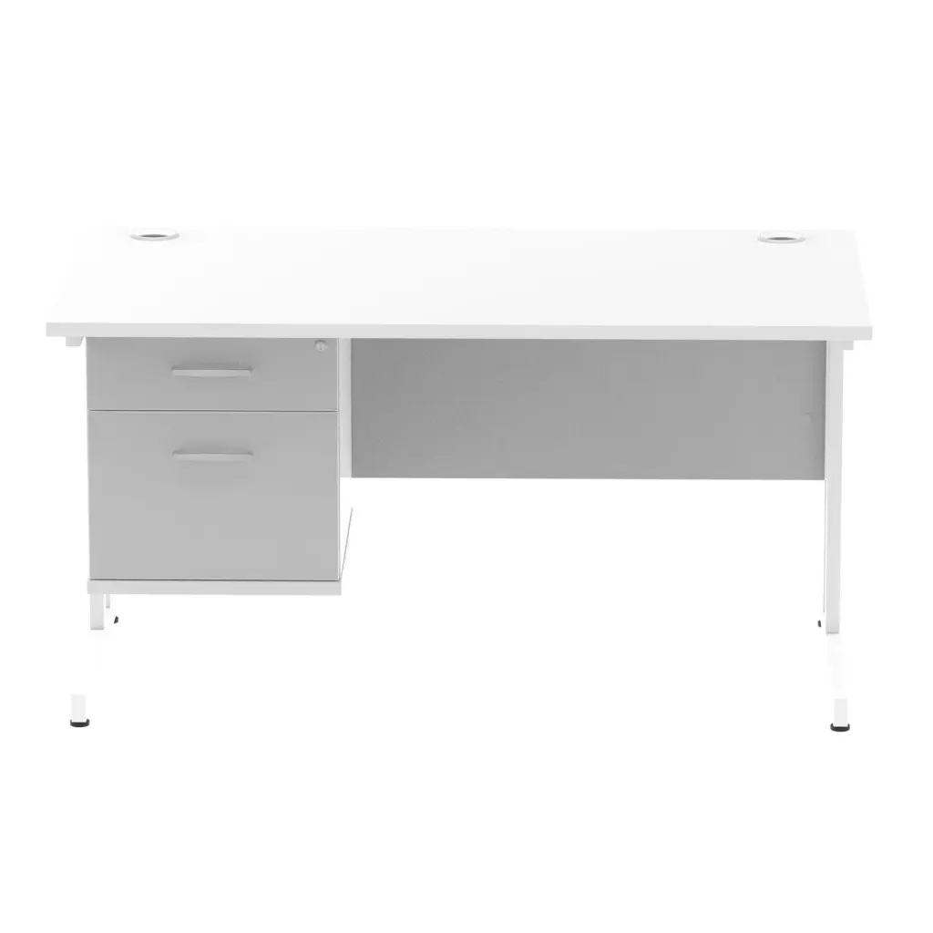 Dynamic Impulse W1400 x D800 x H730mm Straight Office Desk Cantilever Leg With 1 x 2 Drawer Single Fixed Pedestal White Finish White Frame - MI002210