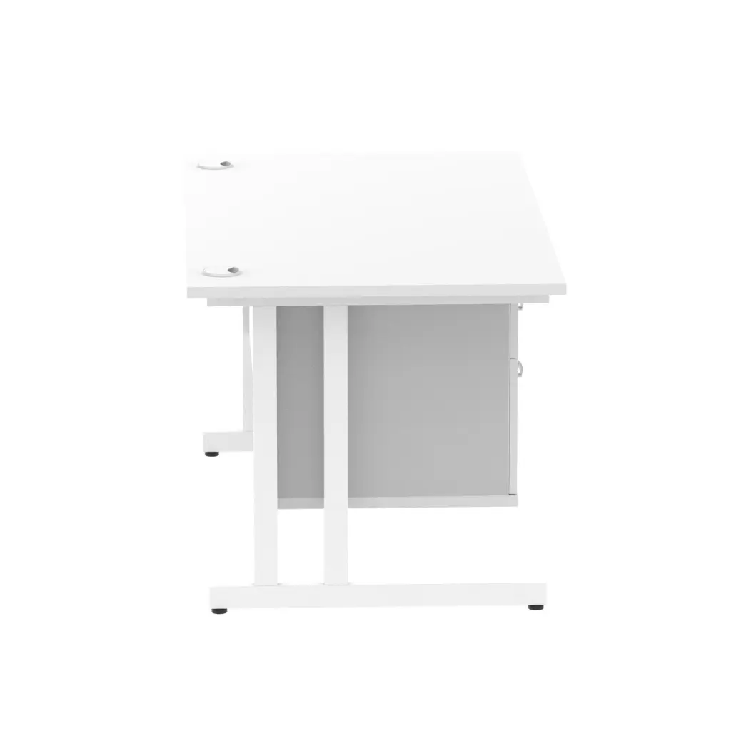 Dynamic Impulse W1400 x D800 x H730mm Straight Office Desk Cantilever Leg With 1 x 2 Drawer Single Fixed Pedestal White Finish White Frame - MI002210