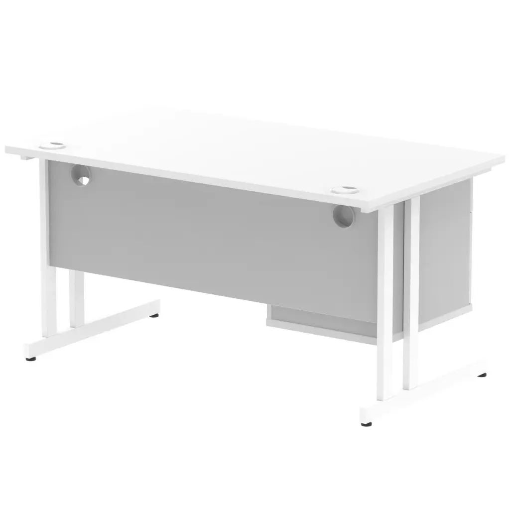 Dynamic Impulse W1400 x D800 x H730mm Straight Office Desk Cantilever Leg With 1 x 2 Drawer Single Fixed Pedestal White Finish White Frame - MI002210