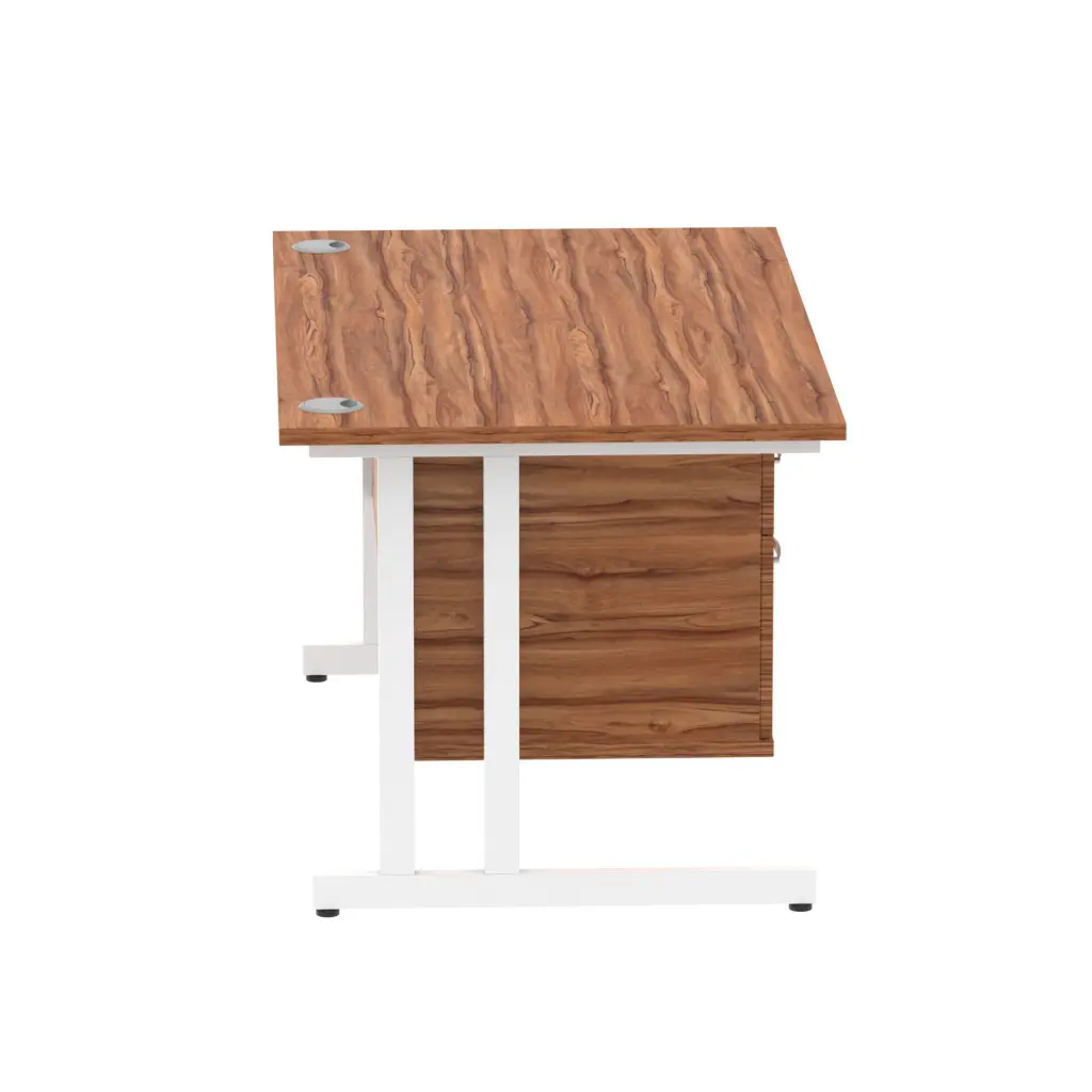 Dynamic Impulse W1400 x D800 x H730mm Straight Office Desk Cantilever Leg With 1 x 2 Drawer Single Fixed Pedestal Walnut Finish White Frame - MI001924