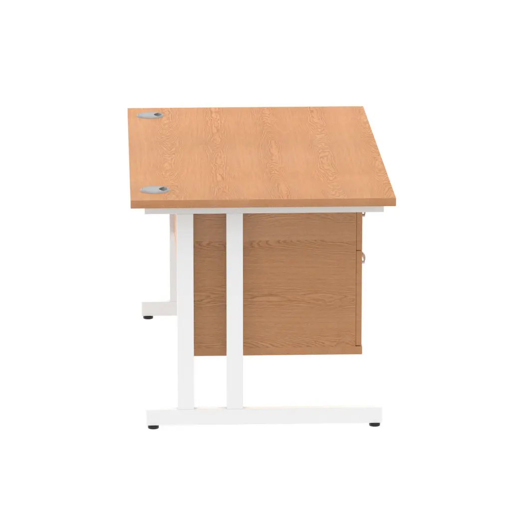 Dynamic Impulse W1400 x D800 x H730mm Straight Office Desk Cantilever Leg With 1 x 2 Drawer Single Fixed Pedestal Oak Finish White Frame - MI002662